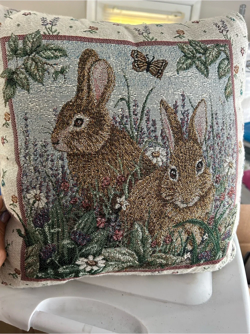 Decorative Brown Rabbit Tapestry Pillow -